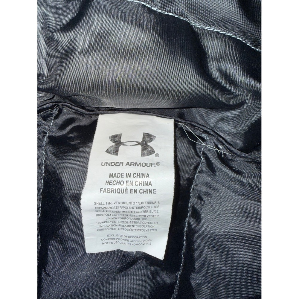 Under Armour Kids Black Gray Colorblock Puffer Jacket Hooded Full Zip YLG Large - Picture 8 of 8